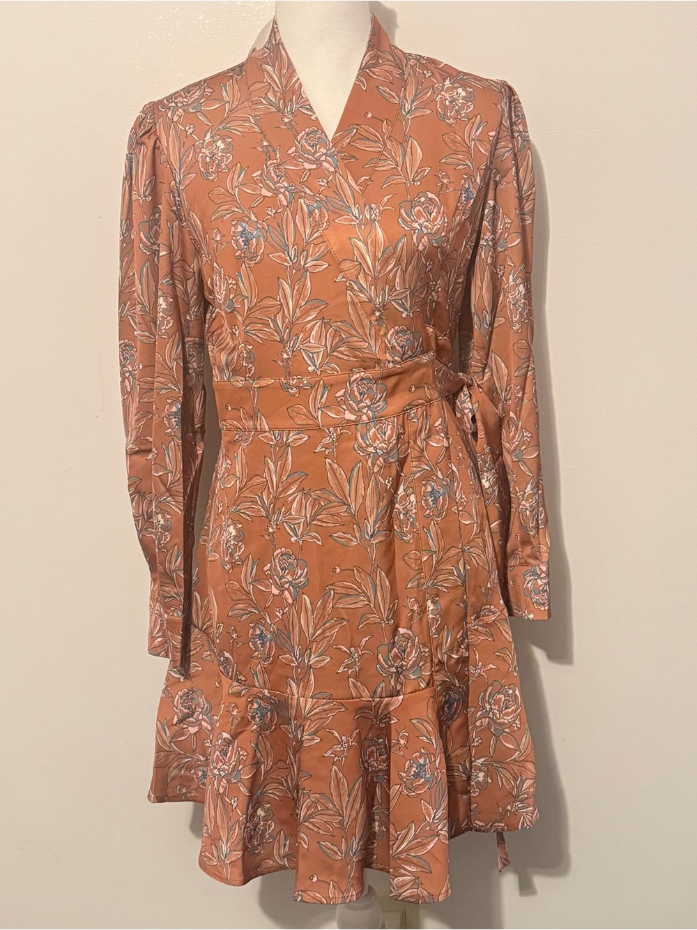 Flower Sophie Copper Floral Satin Wrap Dress Size Small NWT